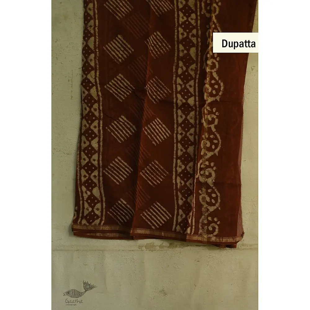 shop chanderi batik block printed dress Brown material