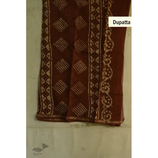 shop chanderi batik block printed dress Brown material