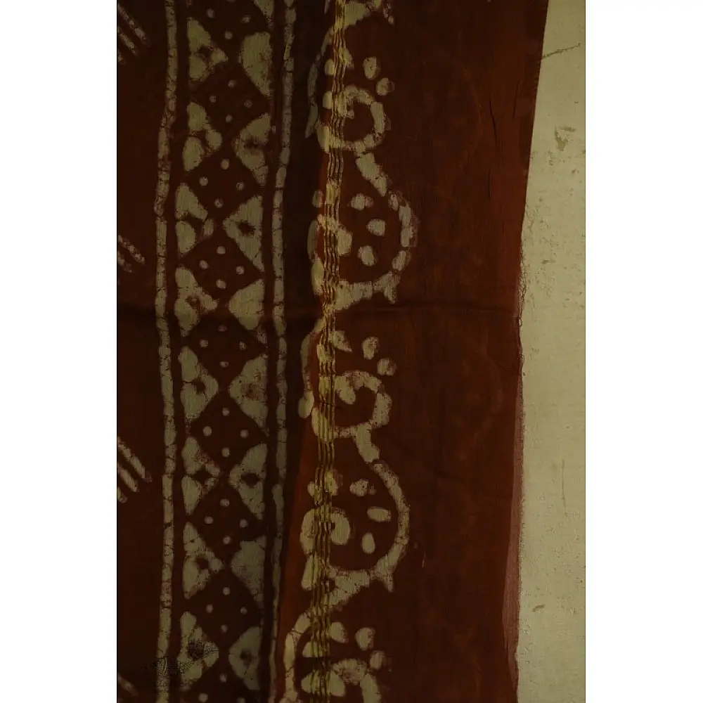 shop chanderi batik block printed dress Brown material