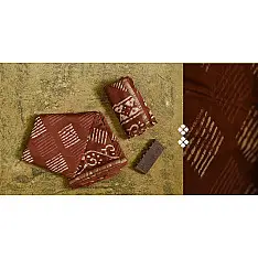 Batik Block Printed ♠ Chanderi Dress Material (Top+Bottom+Dupatta) - Brown