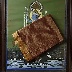 Colors of Devotion | Handloom Maheshwari Silk Maroon Saree - Half-Half Golden Zari Weaving