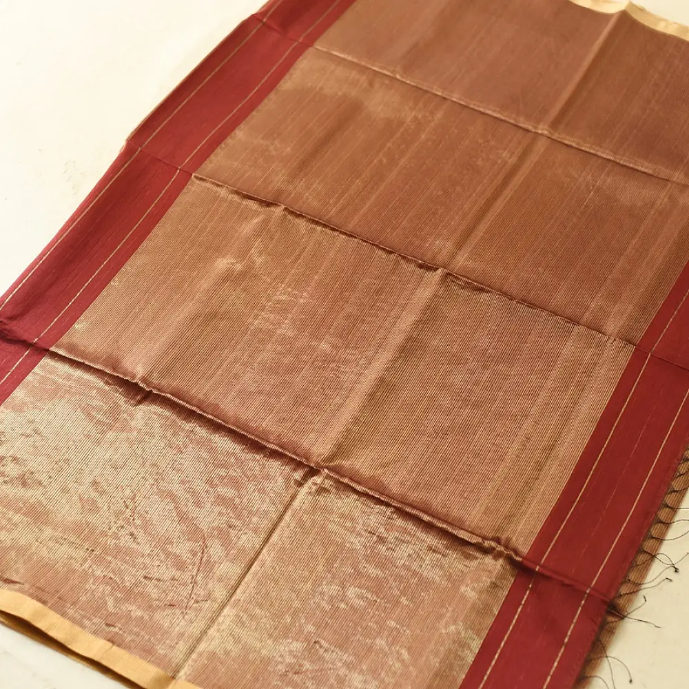 buy Handloom Maheshwari Silk Saree - Half-Half Golden Zari Weaving Saree