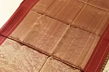 Colors of Devotion | Handloom Maheshwari Silk Maroon Saree - Half-Half Golden Zari Weaving