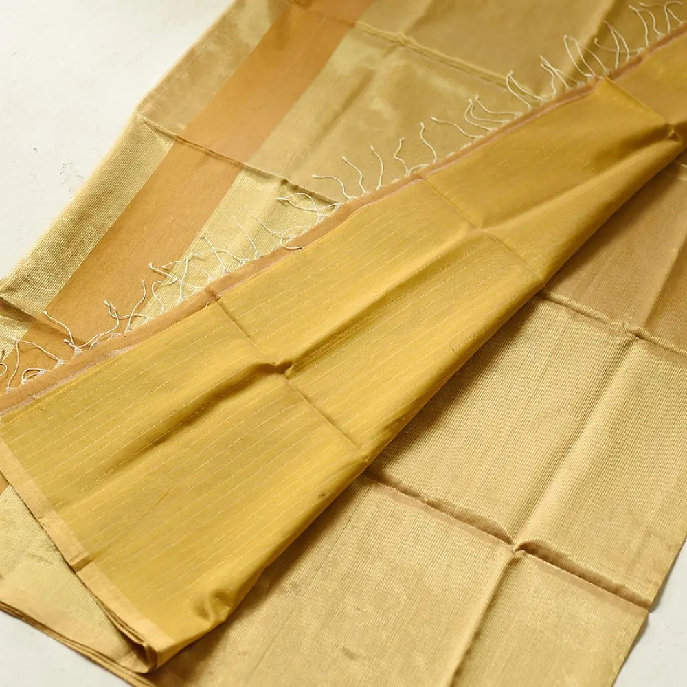 buy Handloom Maheshwari Silk Beige Saree - Half-Half Golden Zari Weaving