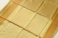 Colors of Devotion | Handloom Maheshwari Silk Beige Saree - Half-Half Golden Zari Weaving
