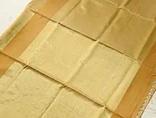 Colors of Devotion | Handloom Maheshwari Silk Beige Saree - Half-Half Golden Zari Weaving