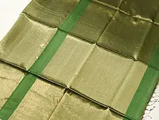 Colors of Devotion | Handloom Maheshwari Silk Green Saree - Half-Half Golden Zari Weaving