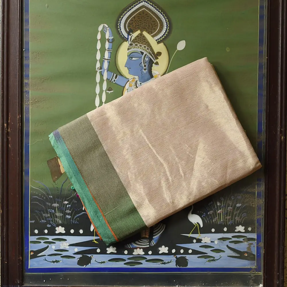 buy Handloom Maheshwari Silk Saree - Half-Half Golden Zari Weaving Saree