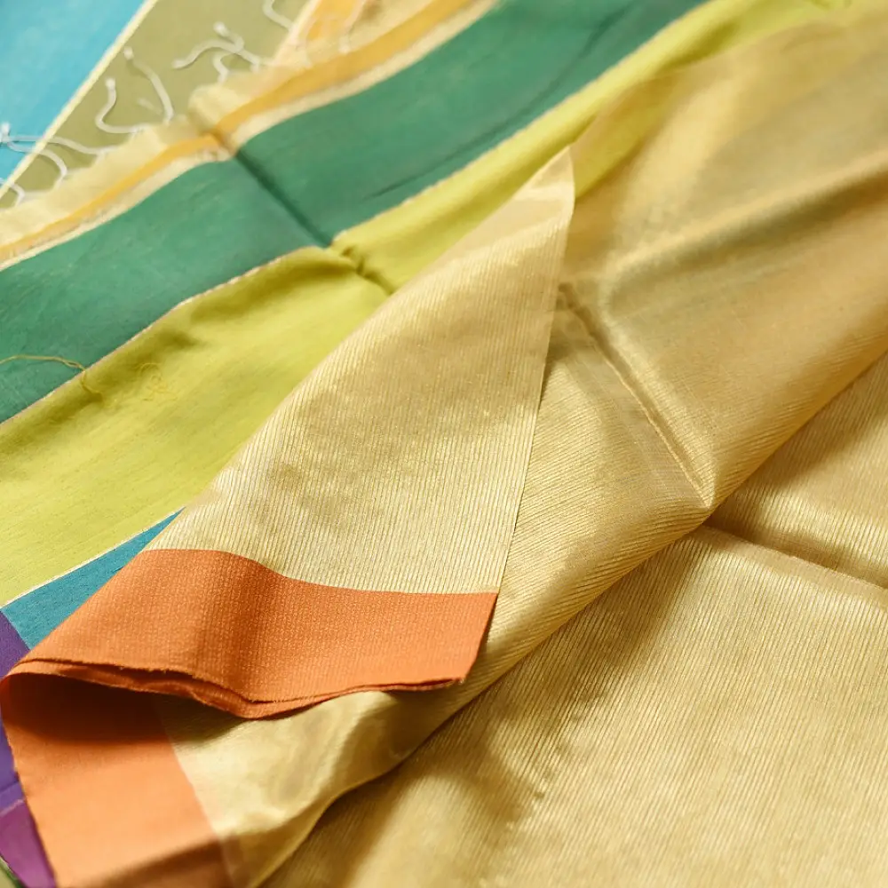 buy Handloom Maheshwari Silk Golden Saree