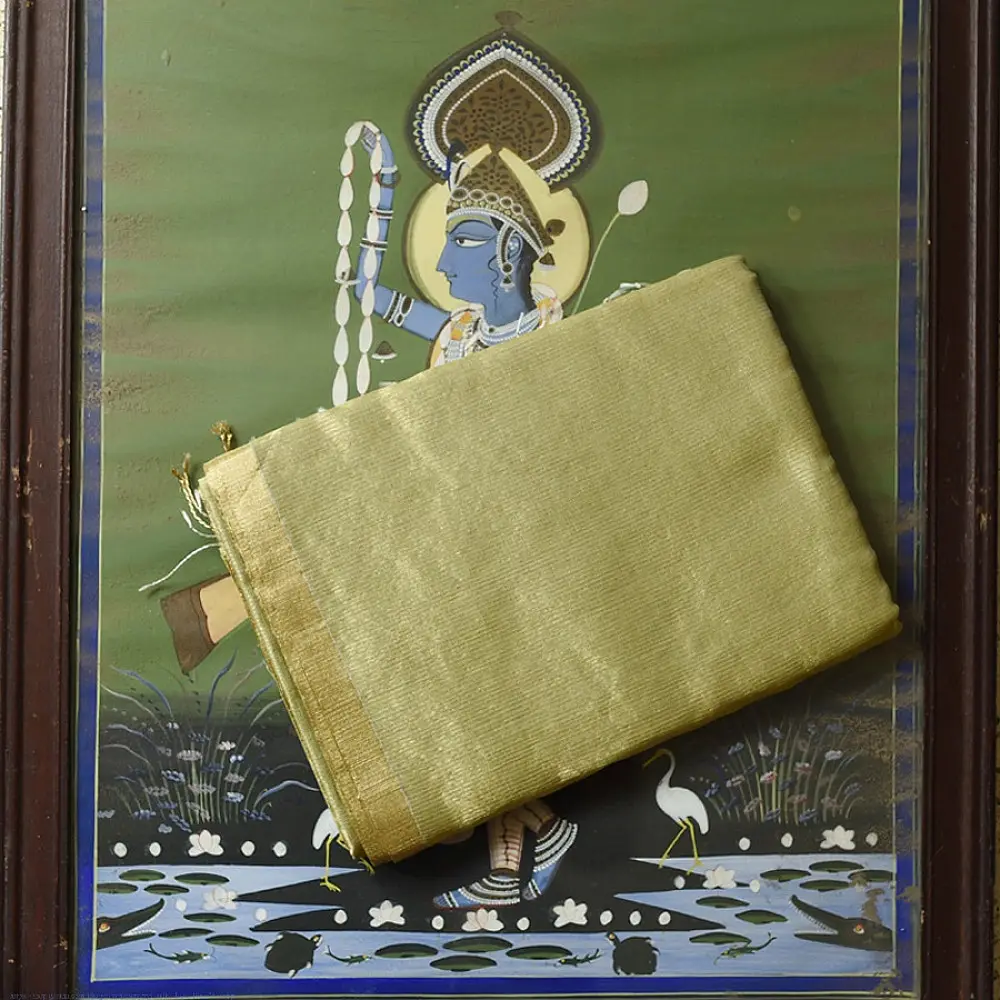 buy Handloom Maheshwari Silk Saree - Half-Half Golden Zari Weaving Saree