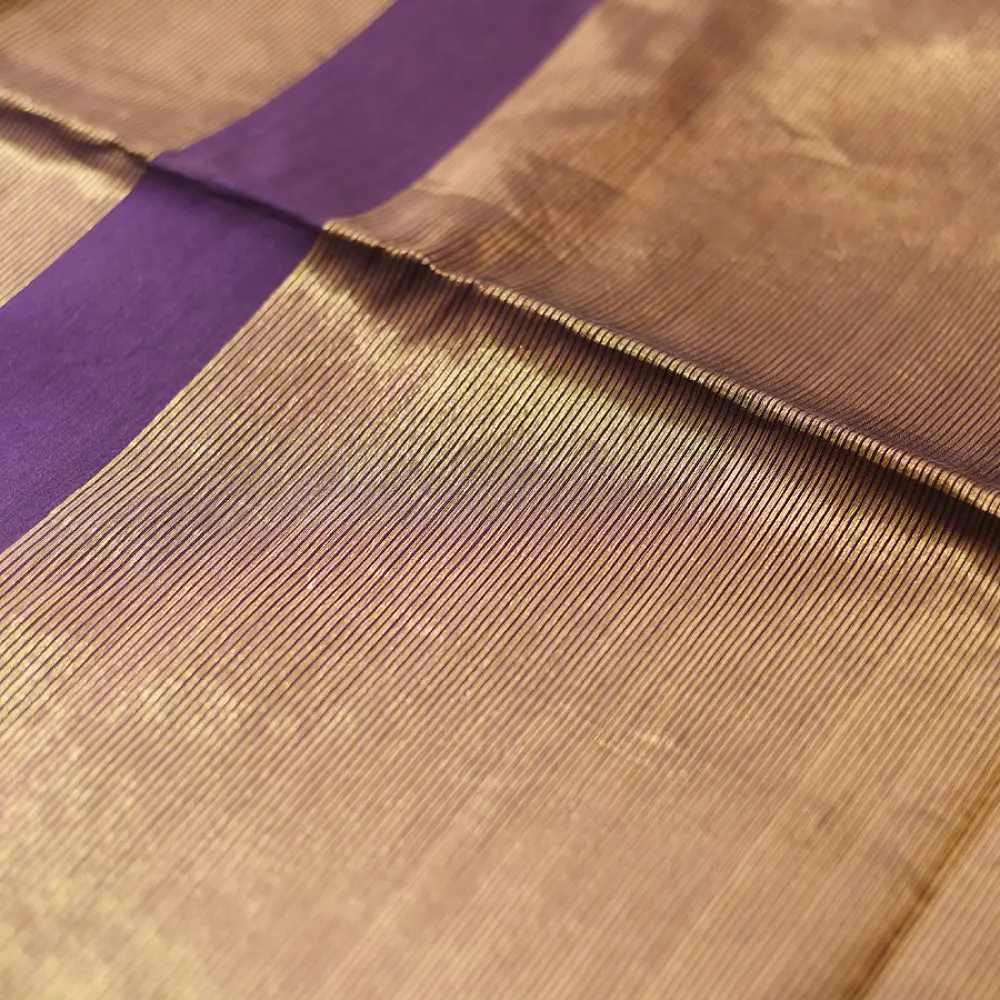 buy Handloom Maheshwari Silk Purple Saree - Half-Half Golden Zari Weaving