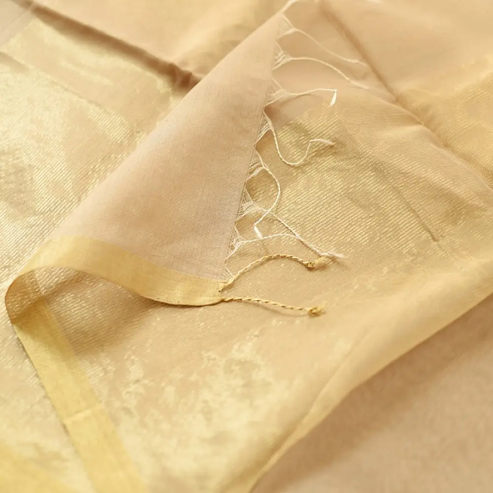 buy Handloom Maheshwari Silk Saree - Half-Half Golden Zari Weaving Saree