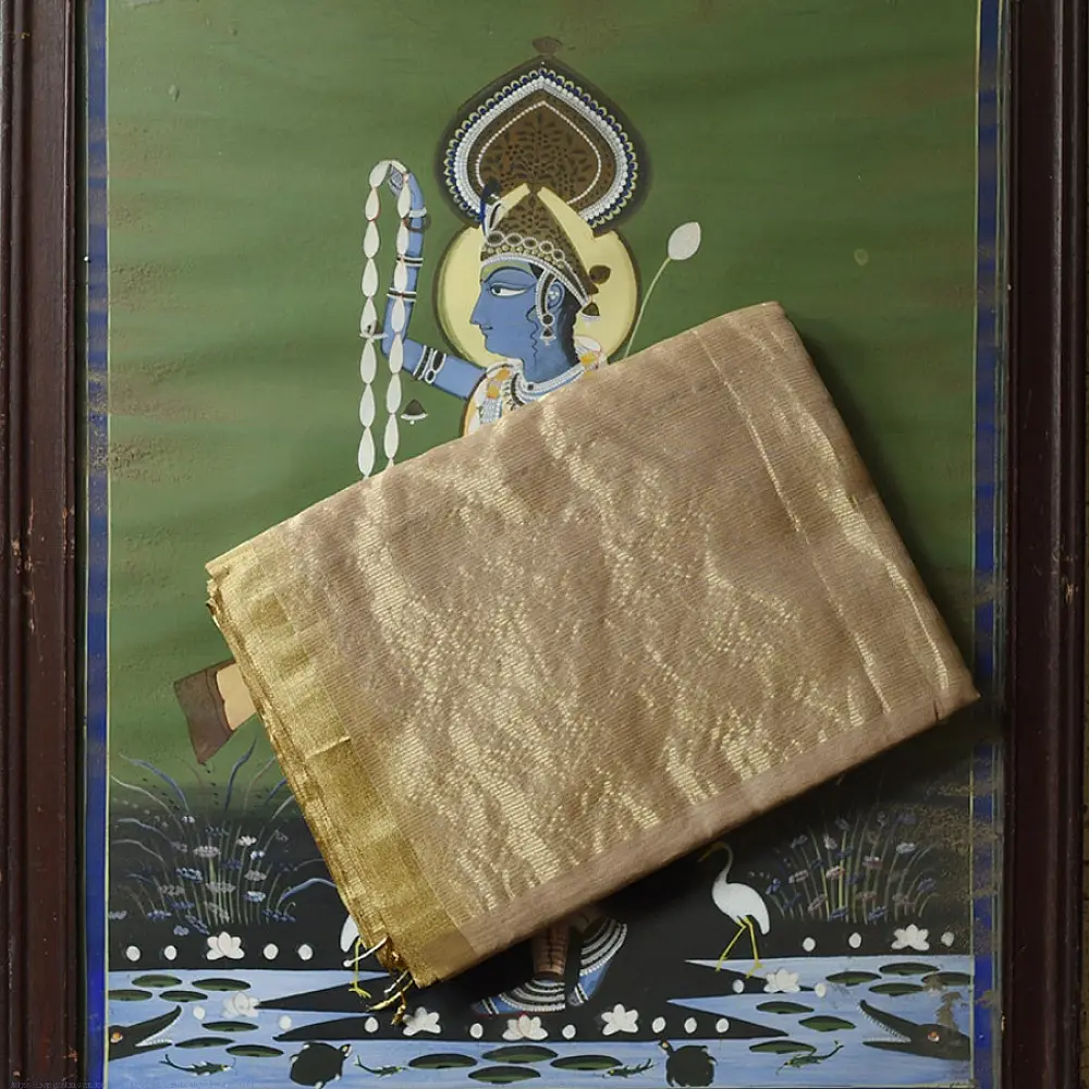 buy Handloom Maheshwari Silk Saree - Half-Half Golden Zari Weaving Saree