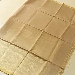 Colors of Devotion | Handloom Maheshwari Silk Silver Off White Saree - Half-Half Golden Zari Weaving
