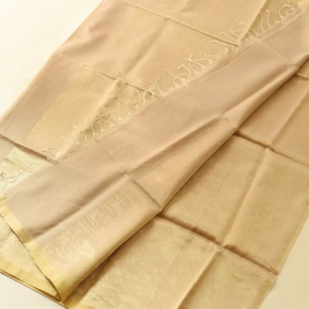 buy Handloom Maheshwari Silk Saree - Half-Half Golden Zari Weaving Saree