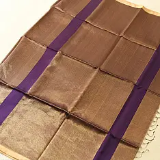 Colors of Devotion | Handloom Maheshwari Silk Violet Saree - Half-Half Golden Zari Weaving