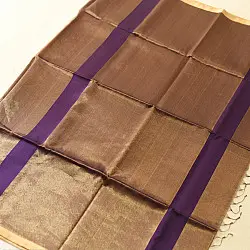 Colors of Devotion | Handloom Maheshwari Silk Violet Saree - Half-Half Golden Zari Weaving