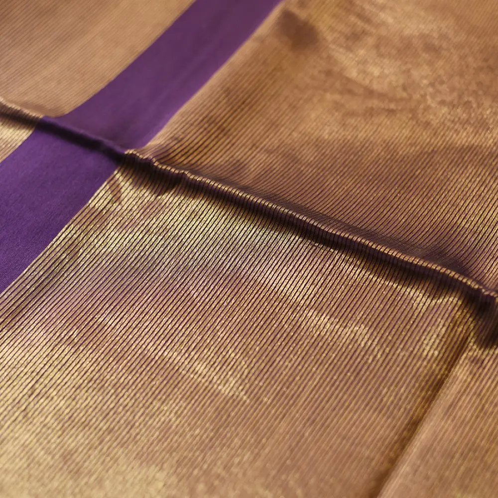 buy Handloom Maheshwari Silk Violet Saree - Half-Half Golden Zari Weaving