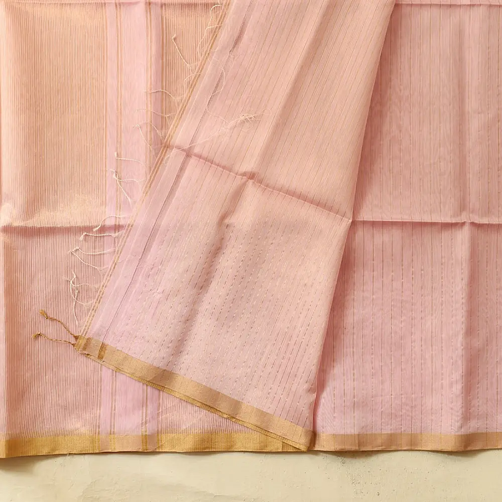 buy Handloom Maheshwari Silk Light Pink Saree - Zari Weaving 
