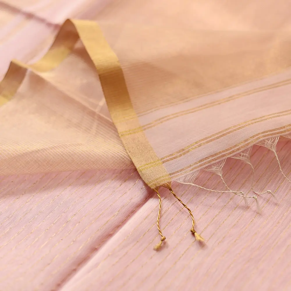 buy Handloom Maheshwari Silk Light Pink Saree - Zari Weaving 