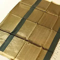 Colors of Devotion | Handloom Maheshwari Silk Bottle Green Saree - Half & Half Zari Weaving