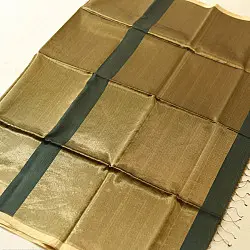 Colors of Devotion | Handloom Maheshwari Silk Bottle Green Saree - Half & Half Zari Weaving