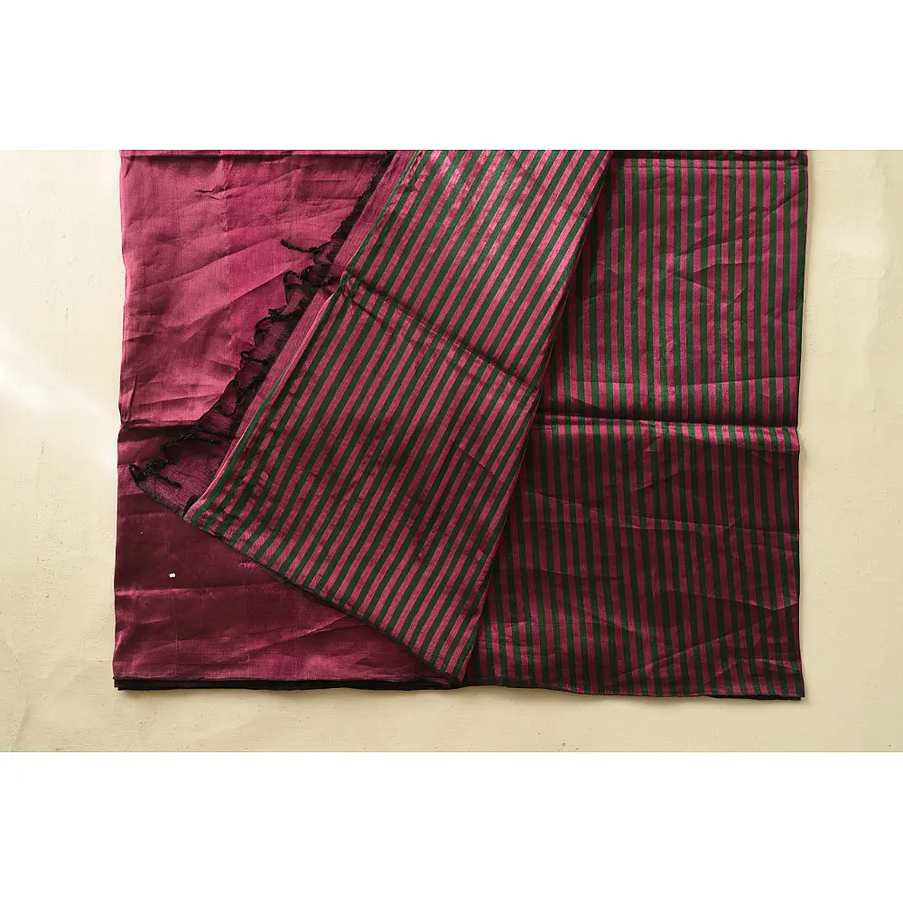 buy Handloom Maheshwari Tissue Zari Magenta Saree With Half & Half Design