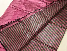 Pavitra . पवित्रा ✦ Handloom Maheshwari Tissue Zari Magenta Saree With Half & Half Design