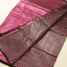 Pavitra . पवित्रा ✦ Handloom Maheshwari Tissue Zari Magenta Saree With Half & Half Design