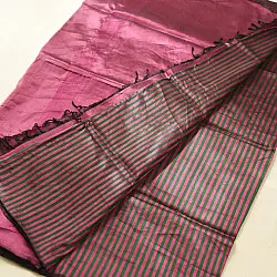 Pavitra . पवित्रा ✦ Handloom Maheshwari Tissue Zari Magenta Saree With Half & Half Design