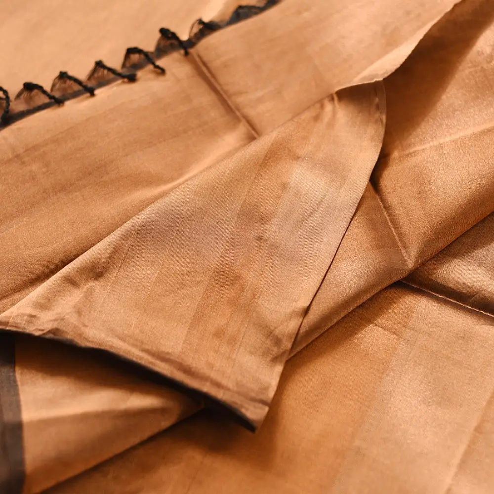 buy Handloom Maheshwari Tissue Zari Saree - Copper & Black