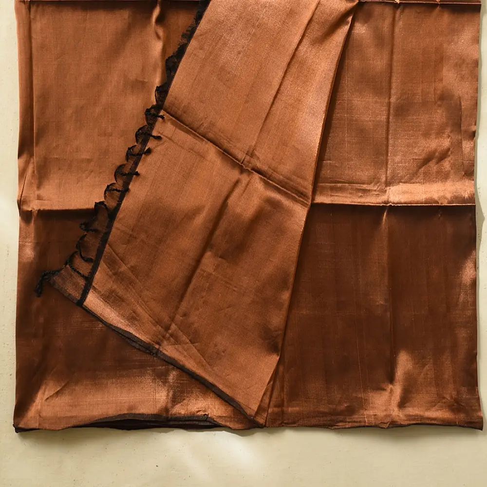 buy Handloom Maheshwari Tissue Zari Saree - Copper & Black