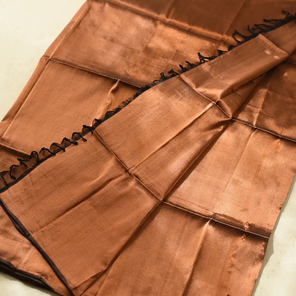 buy Handloom Maheshwari Tissue Zari Saree - Copper & Black