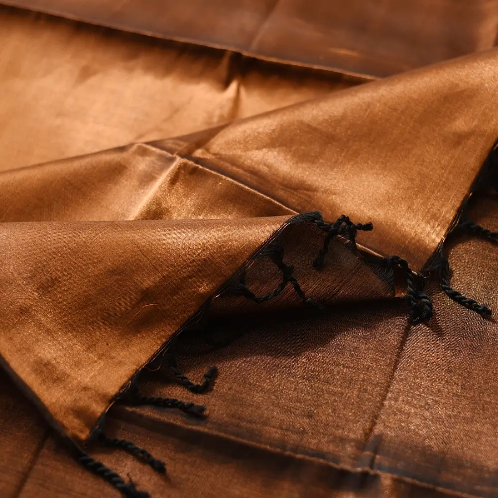 buy Handloom Maheshwari Tissue Zari Saree - Copper & Black