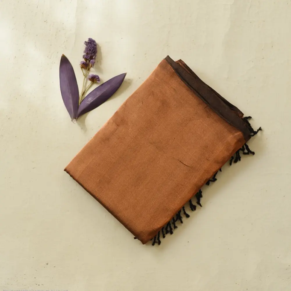 buy Handloom Maheshwari Tissue Zari Saree - Copper & Black