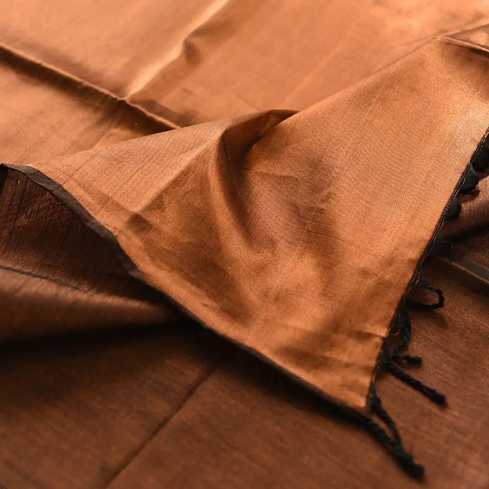 buy Handloom Maheshwari Tissue Zari Saree - Copper & Black