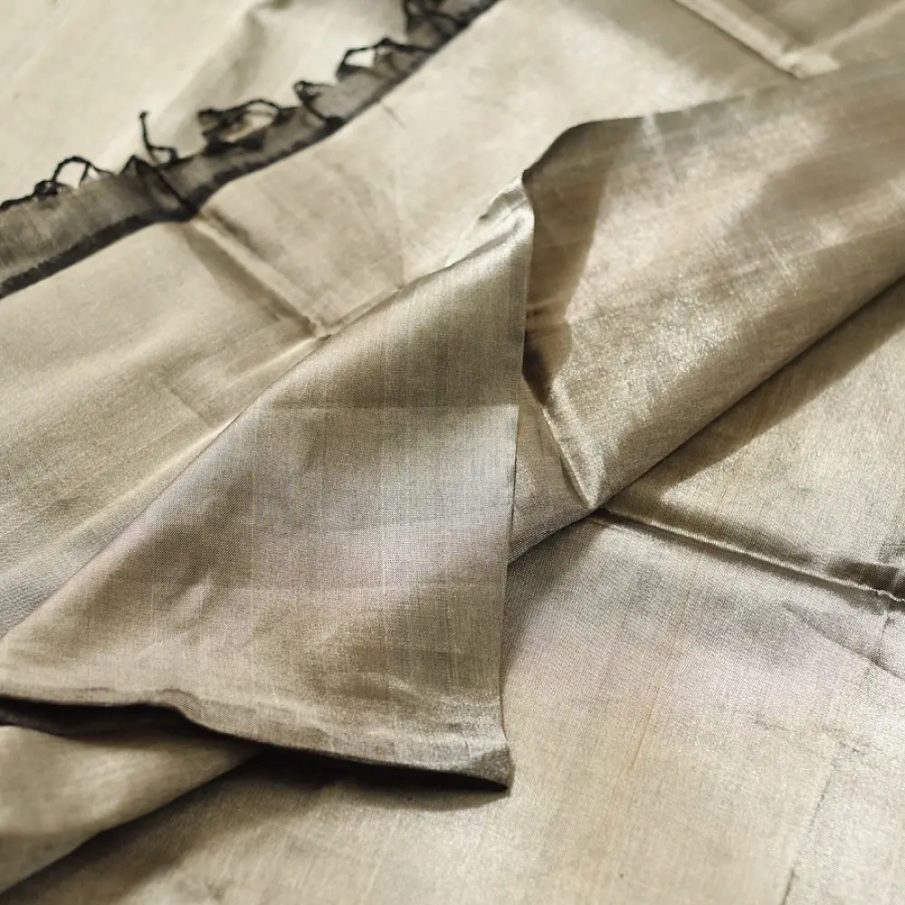 buy Handloom Maheshwari Tissue Zari Saree - Silver & Black