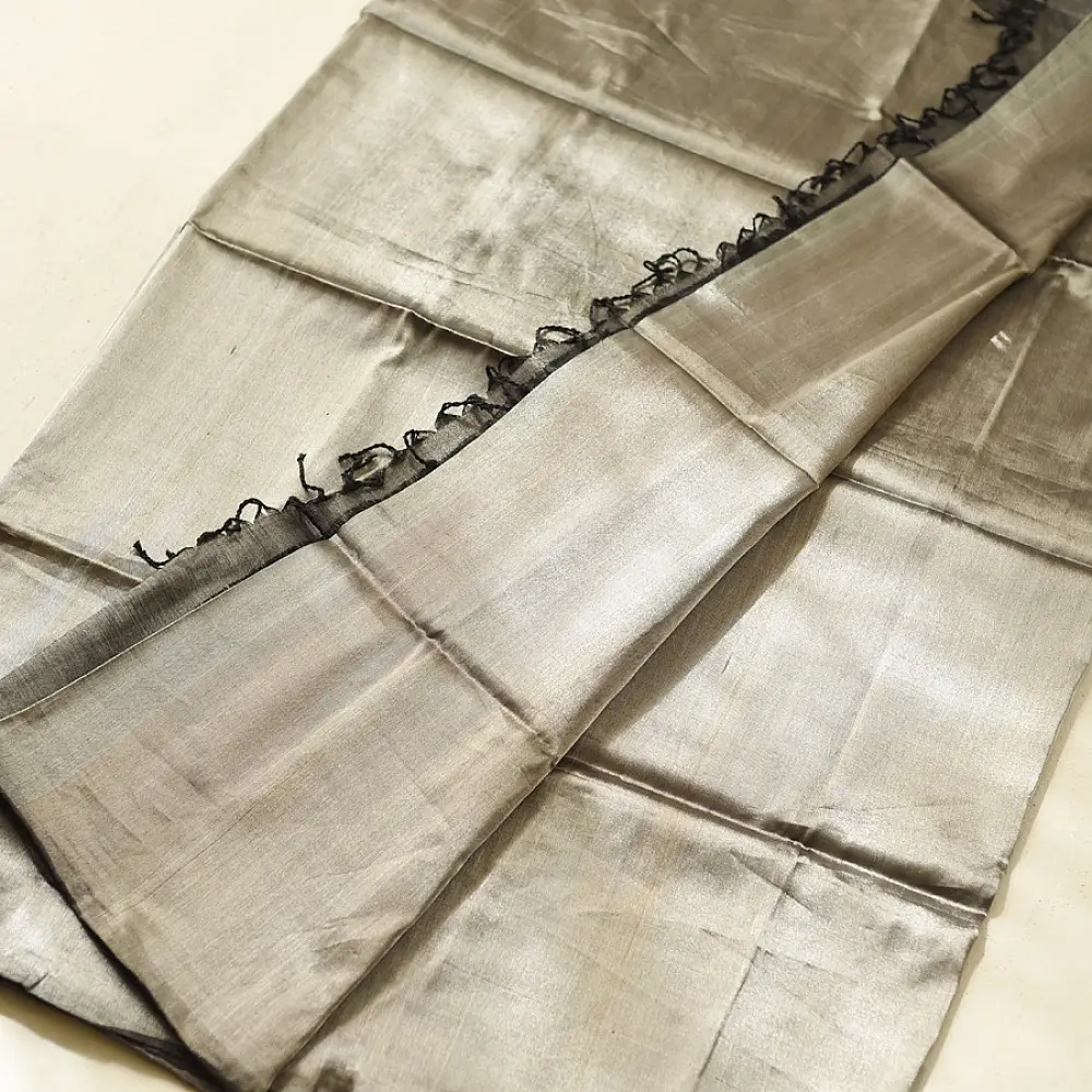 buy Handloom Maheshwari Tissue Zari Saree - Silver & Black