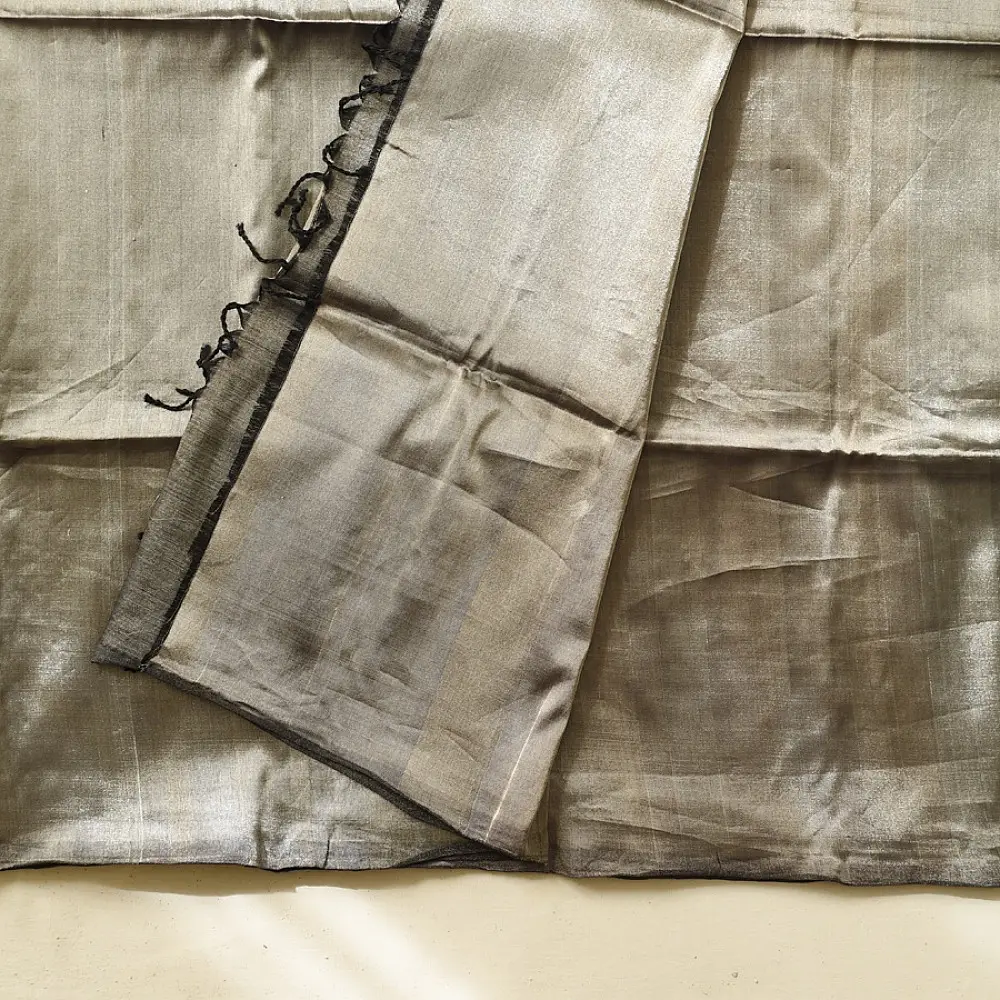 buy Handloom Maheshwari Tissue Zari Saree - Silver & Black