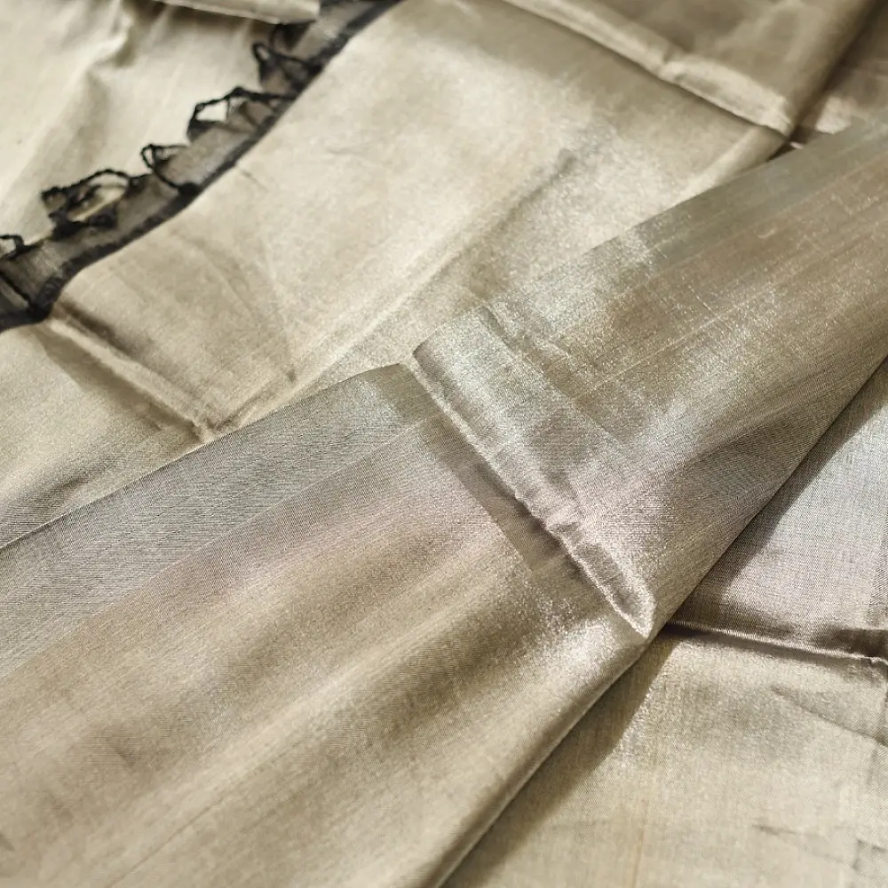 buy Handloom Maheshwari Tissue Zari Saree - Silver & Black