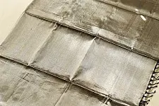 Pavitra . पवित्रा ✦ Handloom Maheshwari Tissue Zari Saree - Silver & Black