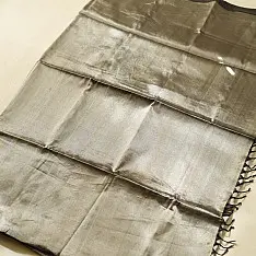Pavitra . पवित्रा ✦ Handloom Maheshwari Tissue Zari Saree - Silver & Black