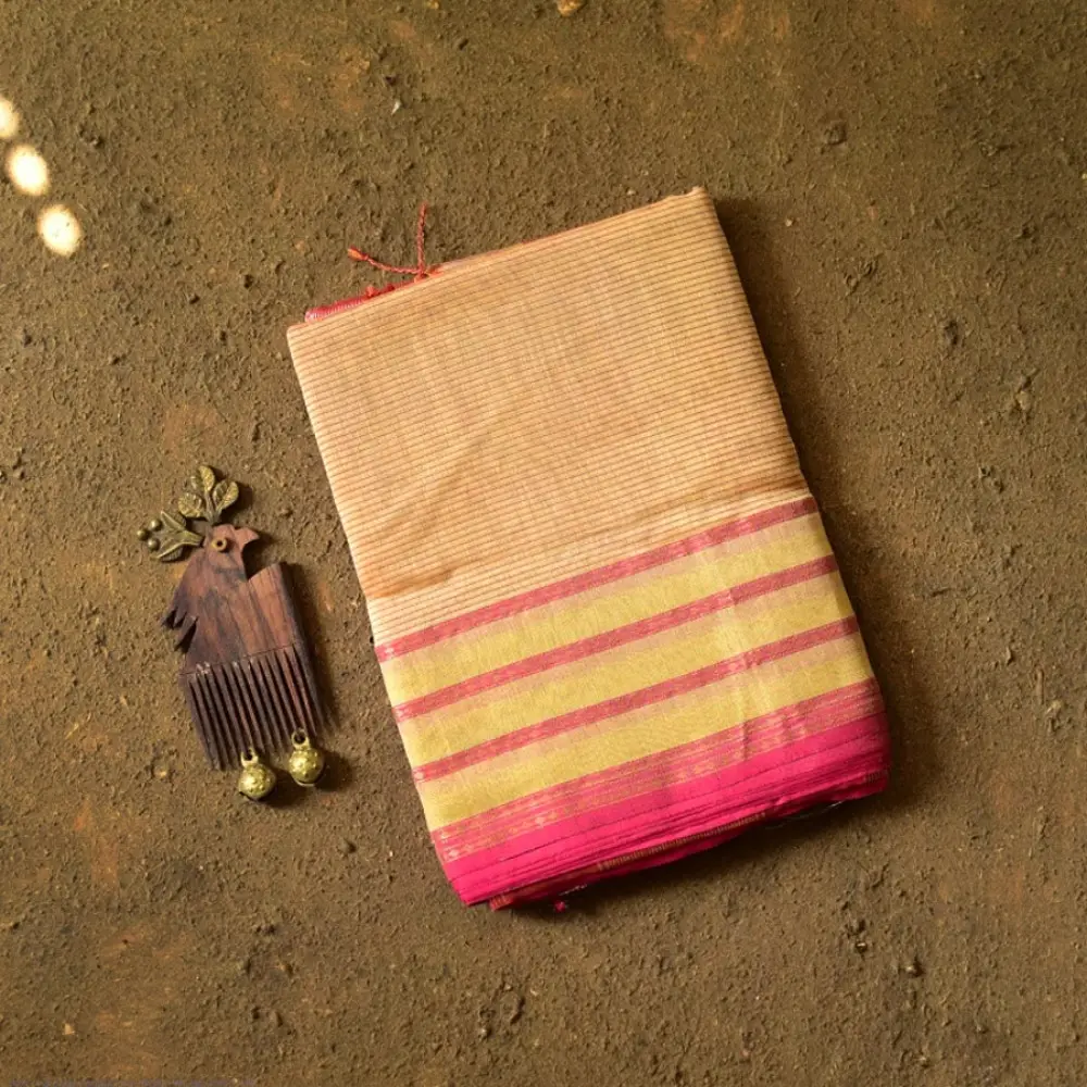 buy Handloom Self Stripes Maheshwari Silk Saree