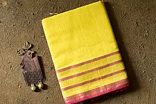 Pavitra . पवित्रा | Handloom Maheshwari Yellow Silk Saree With Pink Pallu
