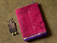 Pavitra . पवित्रा | Zari Border Maheshwari Silk Saree ~ Rani Pink