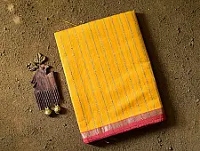 Pavitra . पवित्रा | Zari Stripes Maheshwari Silk Saree ~ Yellow