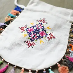 Soof Embroidery | Potli Cotton Purse / Cotton Potli Sling Bag - White