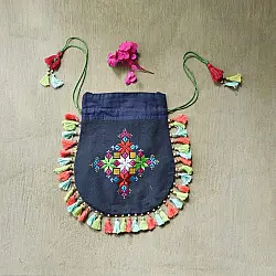 Soof Embroidery | Potli Cotton Purse / Cotton Potli Sling Bag - Blue