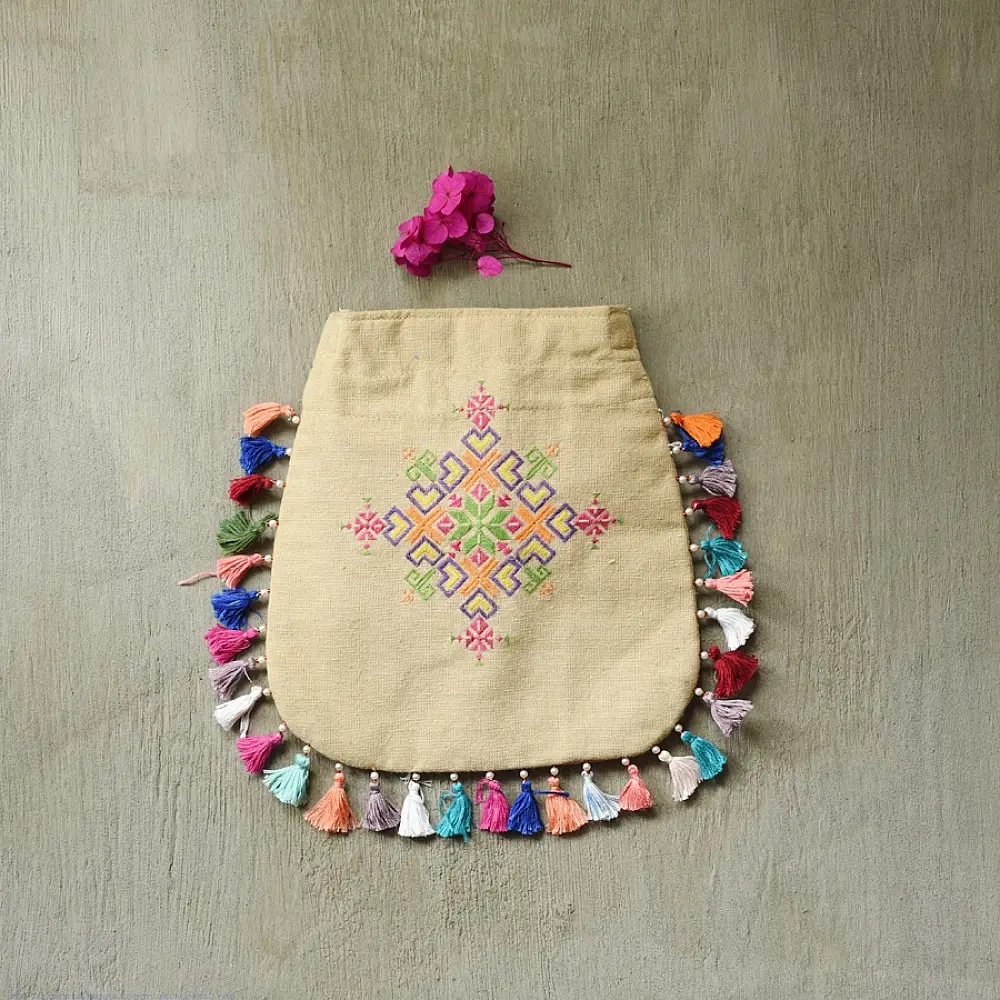 shop Potli Cotton Purse / Cotton Potli Sling Beige  Bag