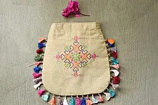 Soof Embroidery | Potli Cotton Purse / Cotton Potli Sling Bag - Beige 